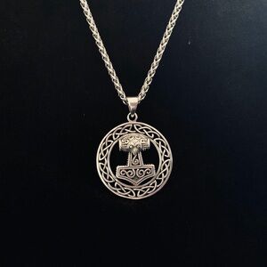 Large Men's 925 Sterling Silver Viking Thors Hammer Pendant Free Chain Necklace